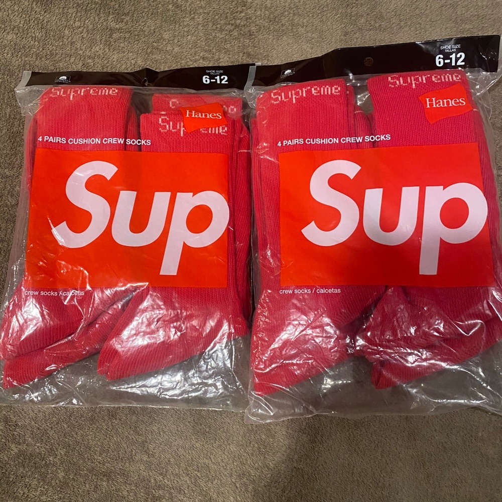 Red supreme crew socks. 2 Pairs